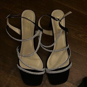 Black Rhinestone Strap Sandals